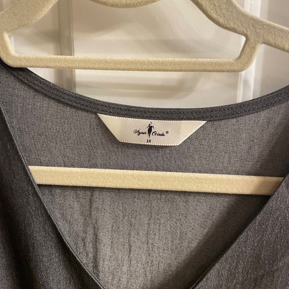 Agnes Orinda Women's Plus Size Tie Waist Short Sleeve Gray Chambray Dress, 1X - Picture 5 of 5